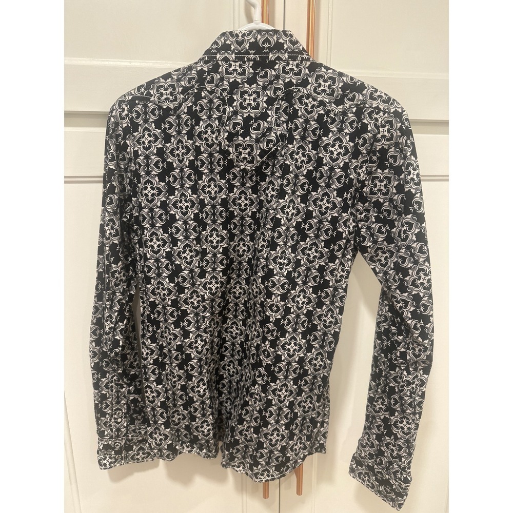 Cruel Girl Western Shirt Medium Black White Print Long Sleeve pearl snap horse - Picture 4 of 7